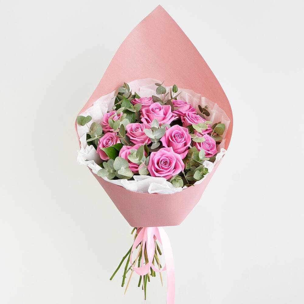 11 розовых роз с эвкалиптом — фото 3 — купить в Тбилиси — фото 3